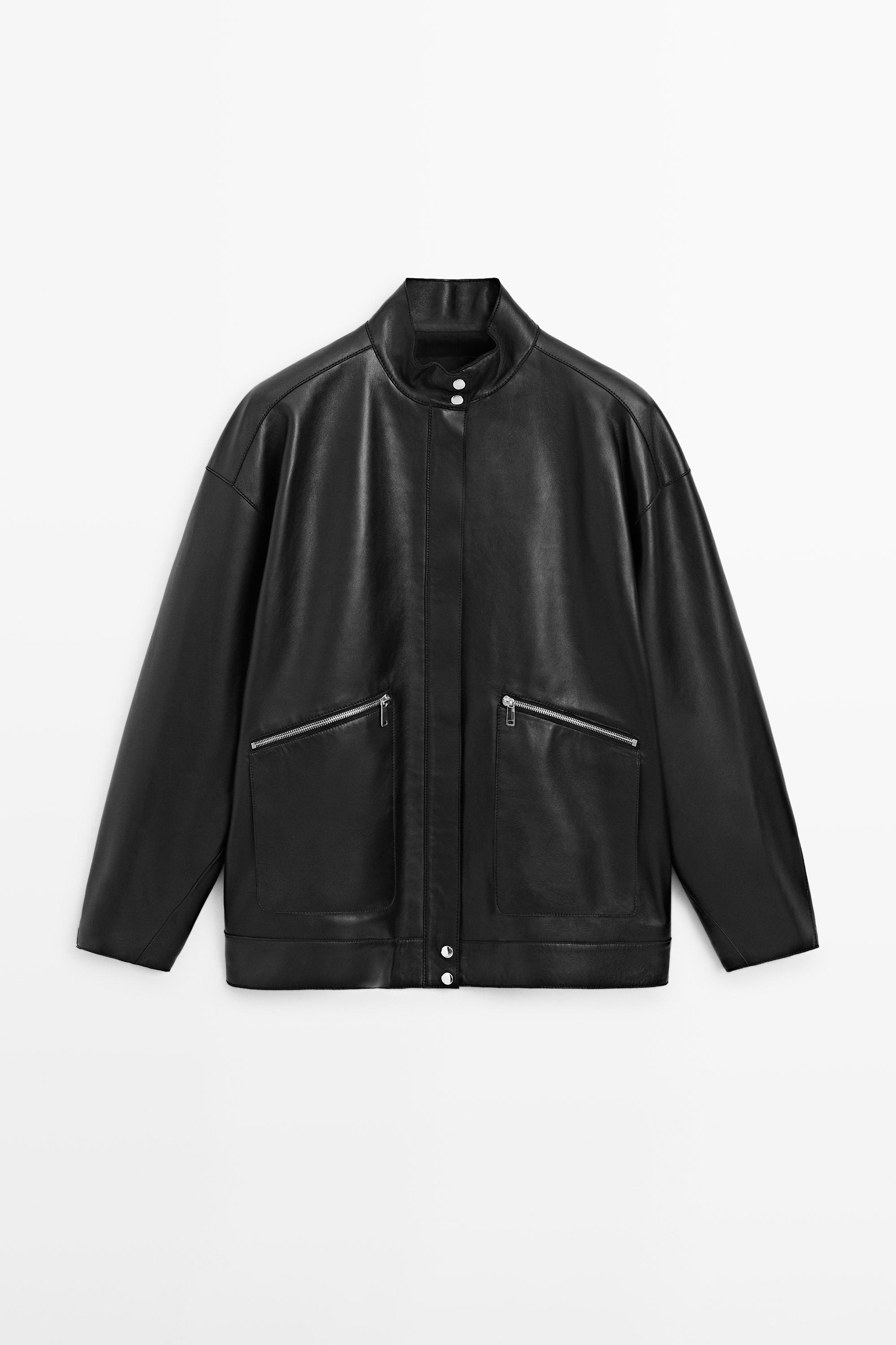 Veste avec poches en cuir nappa